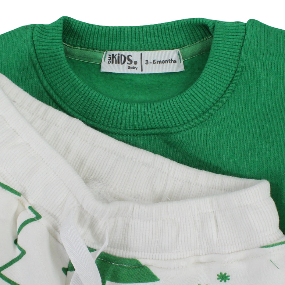 Boys Cotton Long-Sleeved Pajama Set – Green with "Good Vibes Only" Print