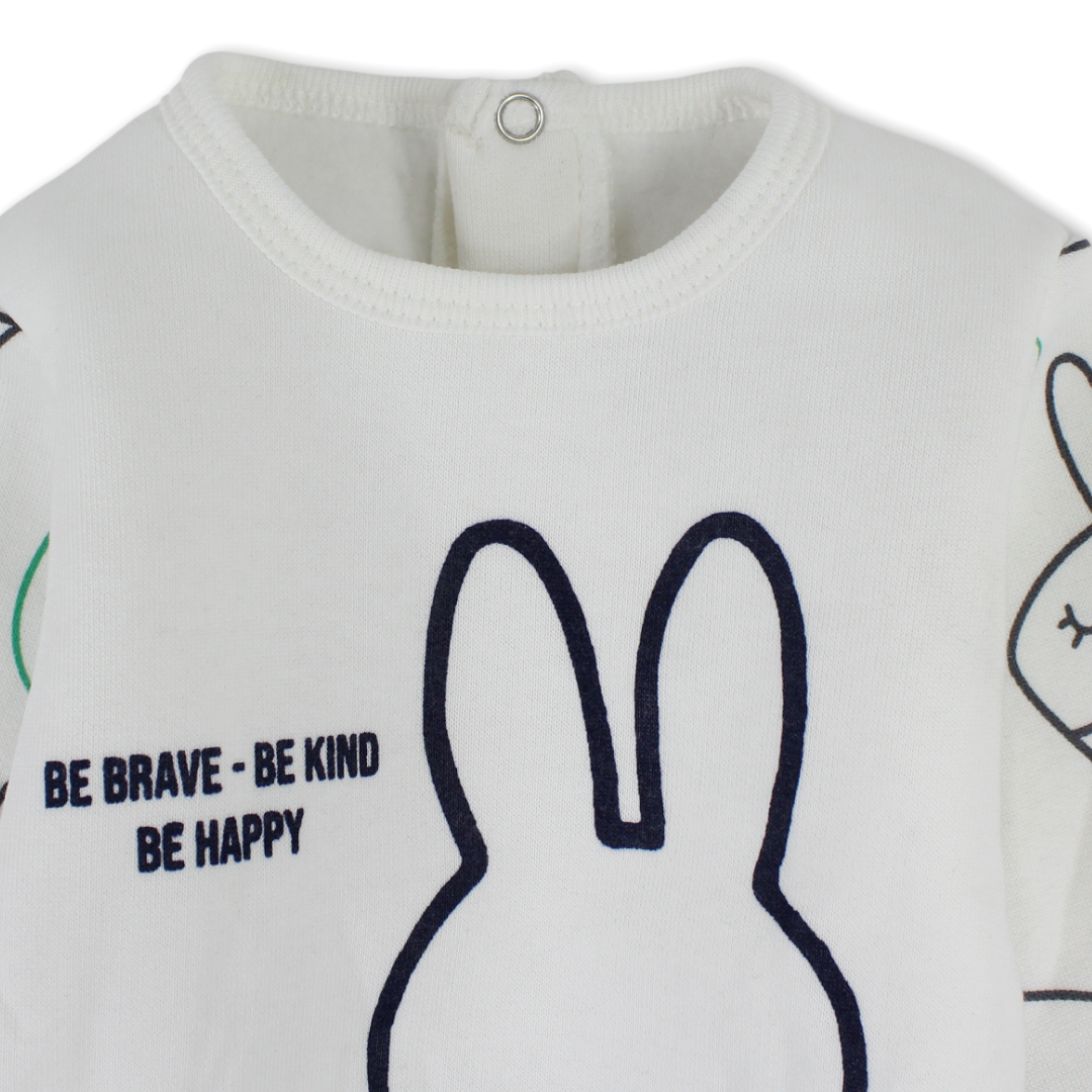 Baby Boys Long-Sleeved Baby Footie – Mint & Off-White with Bunny Print