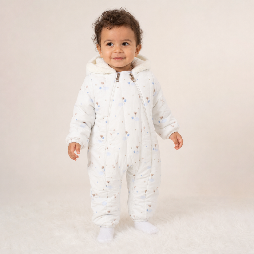 Baby Boys Padded Long-sleeved Baby Footie With Balloon Print