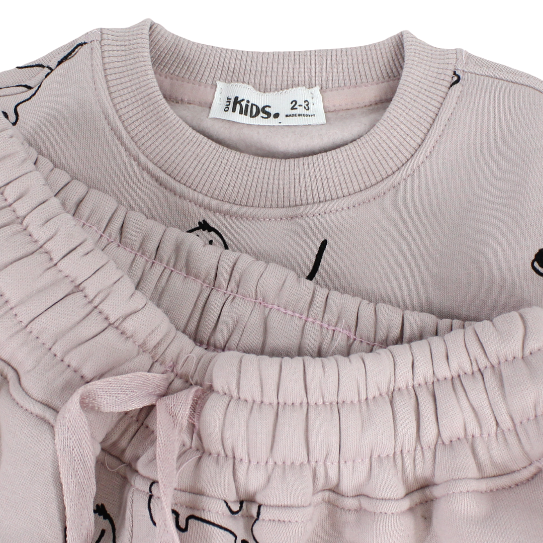 Boys Long-Sleeved Pajama – Dusty Pink with Dogs Print