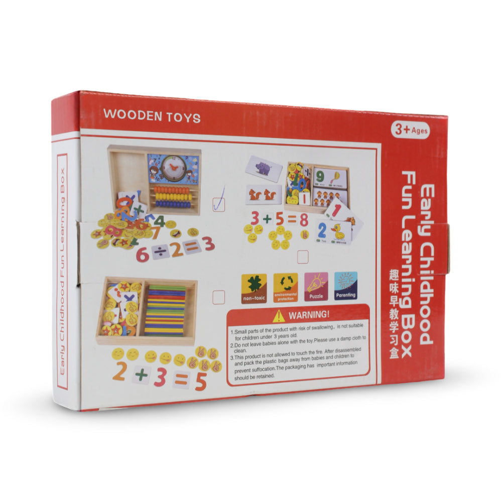 Maths Fun Learning Box with Clock, Abacus, Numbers & Emojis