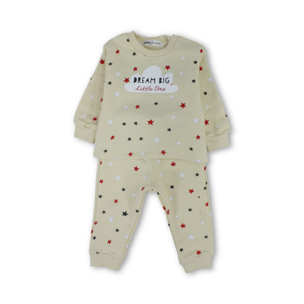 Boys Cotton Long-Sleeved Pajama Set – Yellow with "Dream Big" Print