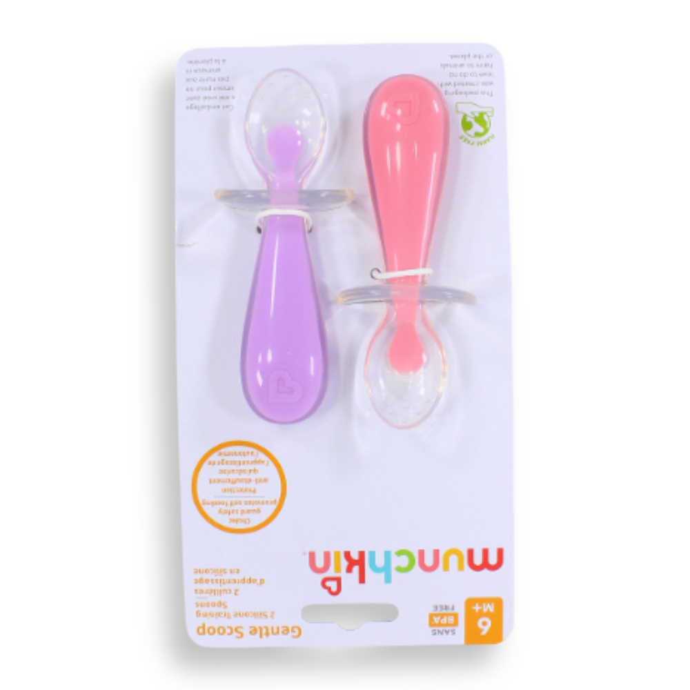 11220-Munchkin Gentle Scoop™ Silicone Training Spoons - Pink & Purple, Pack of 2 6 months +