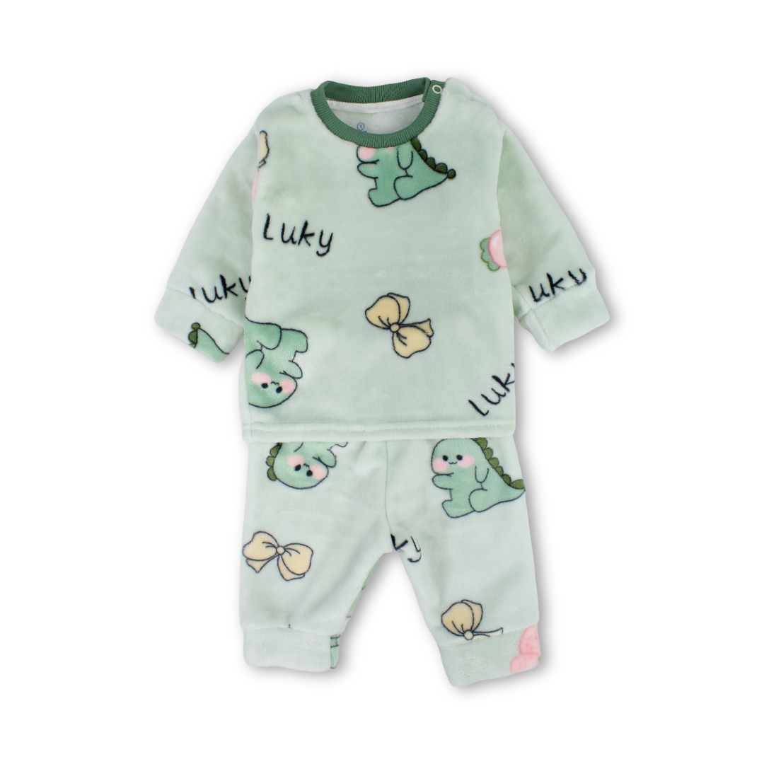 Baby Girls Long-Sleeved Pajama – Mint with Lucky Dino Print