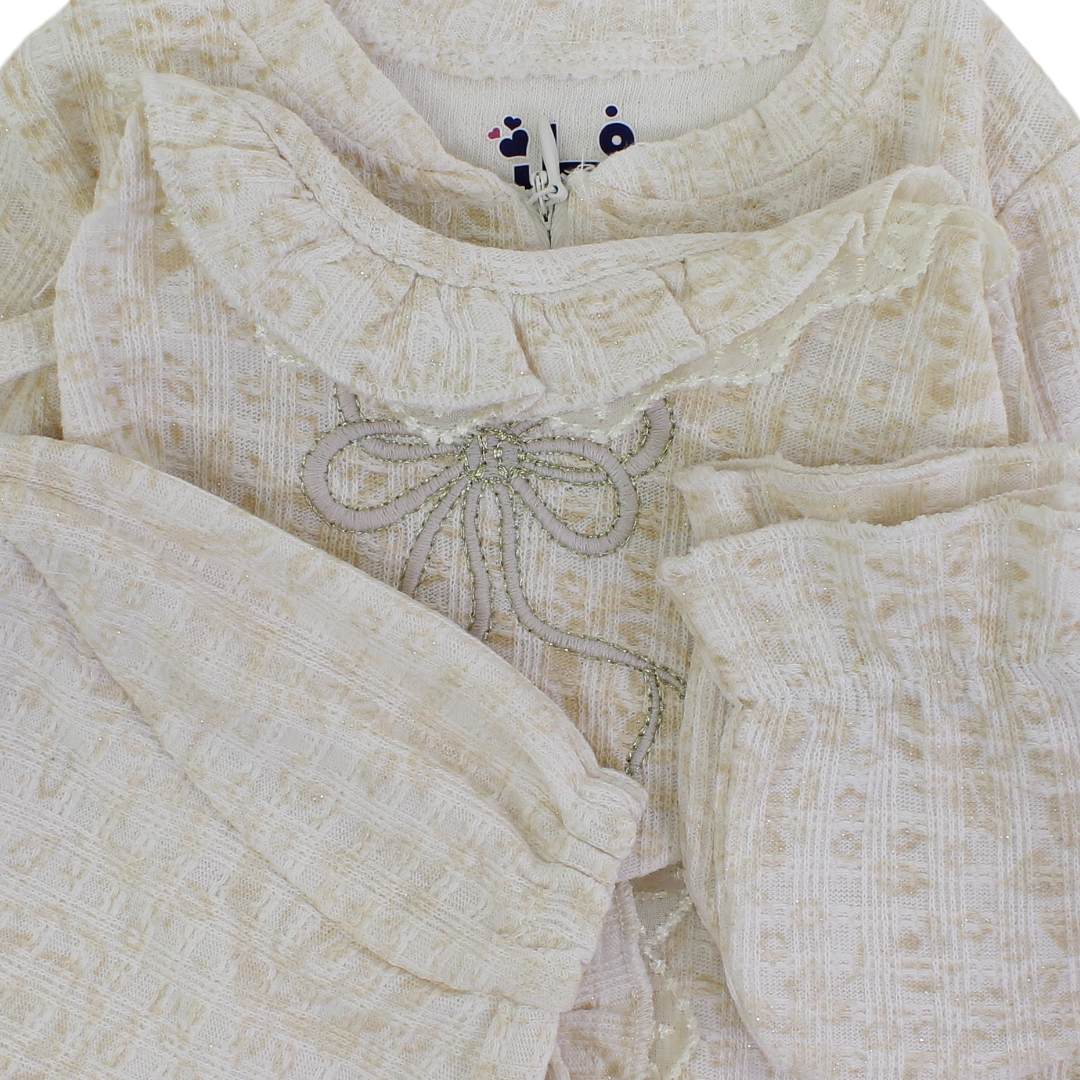 Baby Girls Waffle Gift Clothes Box – Beige, 4 Pcs with One Flower Detail