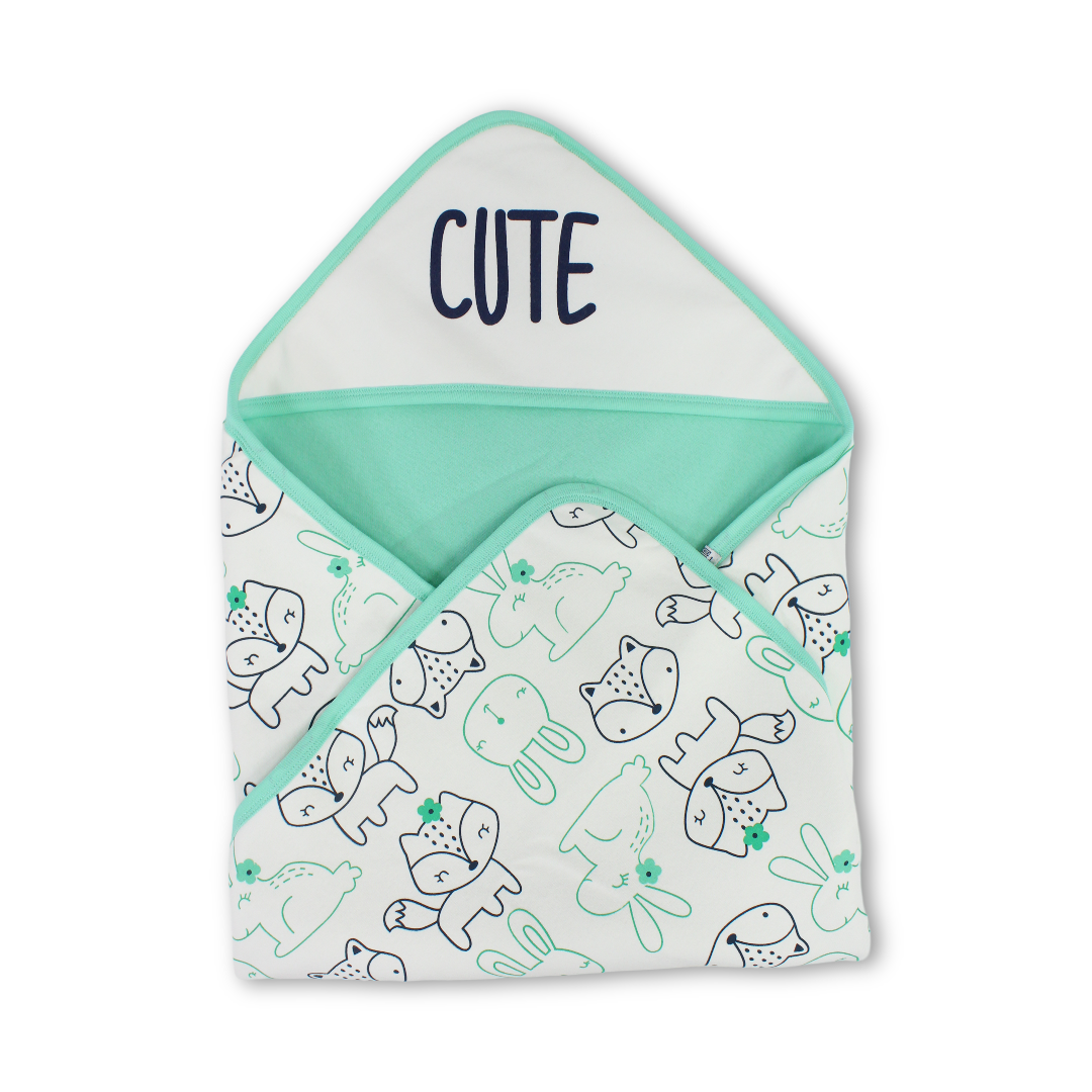 Unisex Baby Blanket – Mint with Cute Print