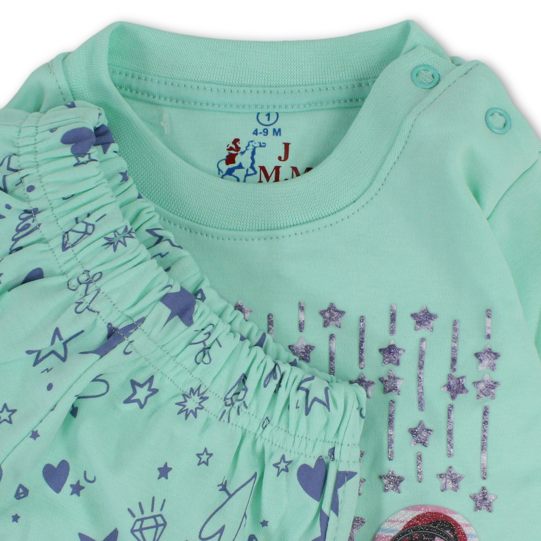 Baby Girls Long-Sleeved Pajama – Mint & Yellow with "Make Your Own Magic" Print