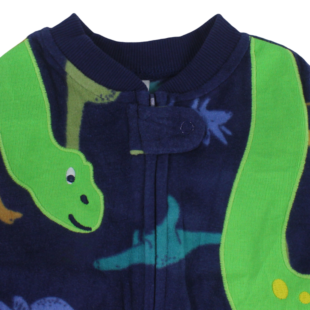 Baby Boys Long-Sleeved Baby Footie – Navy with Green Dragon Print