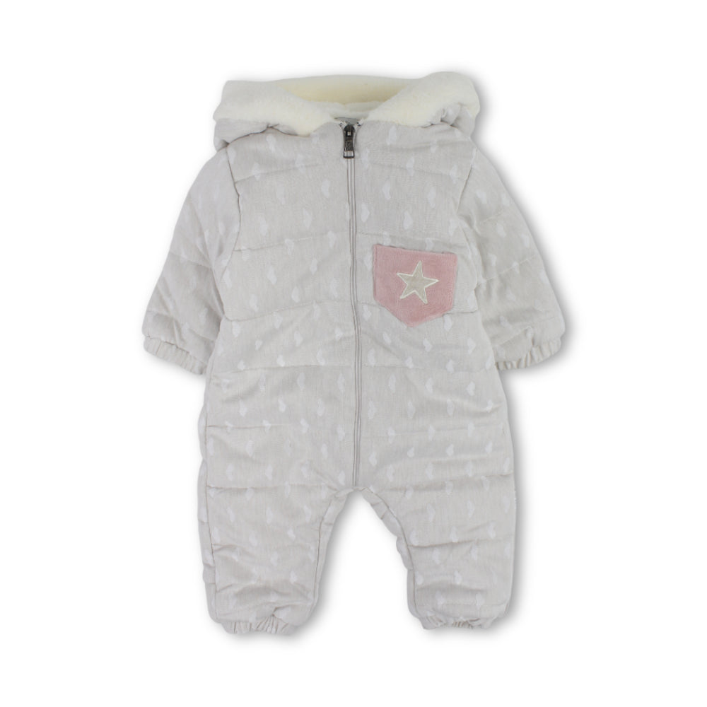 Baby Girls Cotton Baby Footie – Beige & Pink with Star Detail