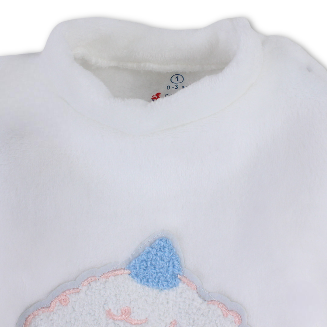 Unisex Long-Sleeved Baby Footie – White with Dogs & Flowers Print