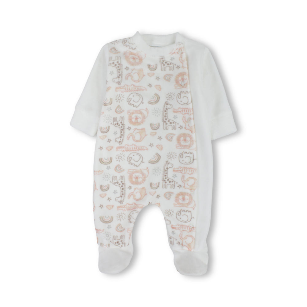 Unisex Baby Cotton Baby Footie – Off-White with Forest Animals Print