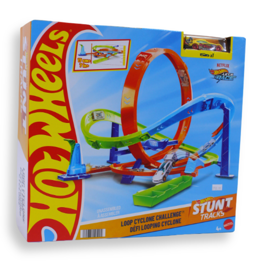 Mattel Hot Wheels Action Loop Cyclone Challenge Track Set With 1:64 Scale Toy Car, Easy Storage