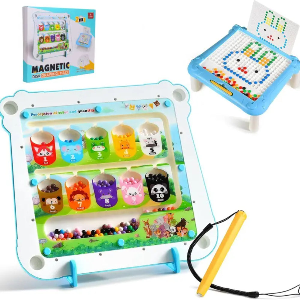 2-in-1 Educational Board – Magnetic Disk Drawing & Maze - Toys - OKO