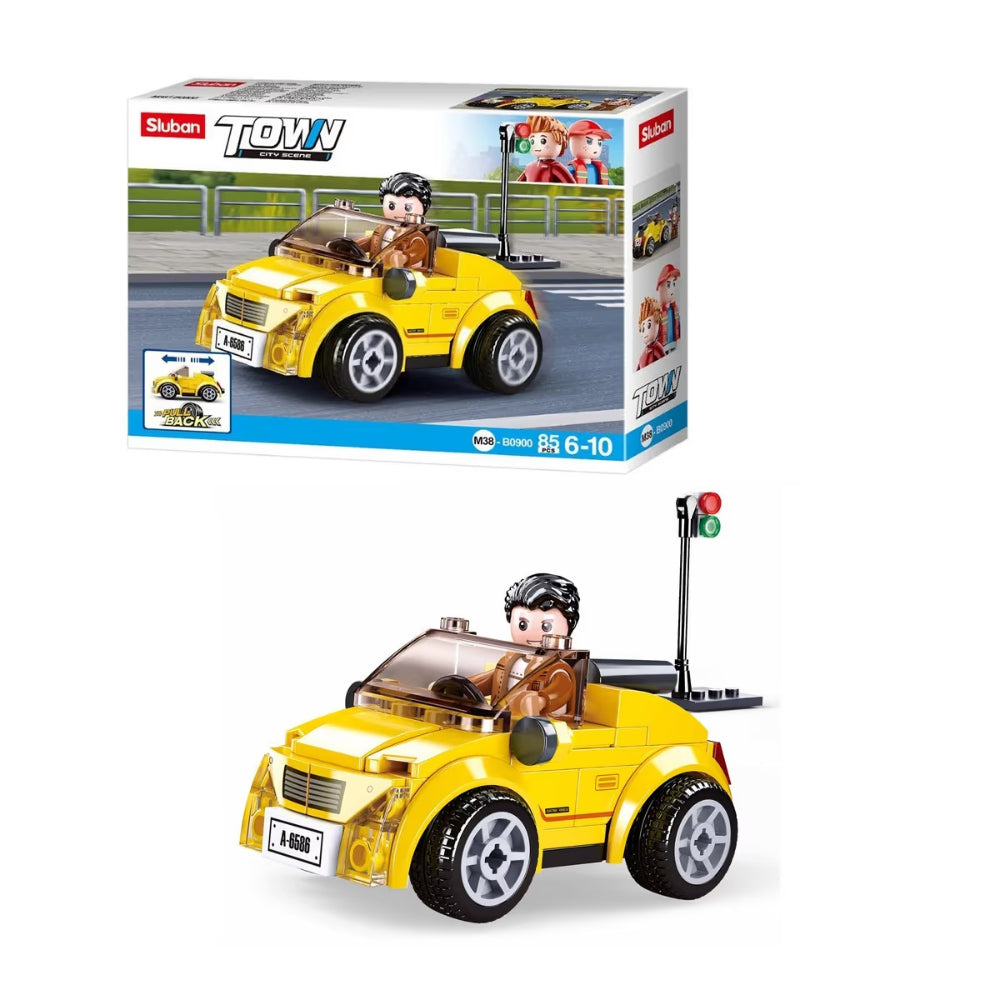 Sluban Pull Back Yellow Cabrio Building Blocks Set - 85 Pcs - Toys