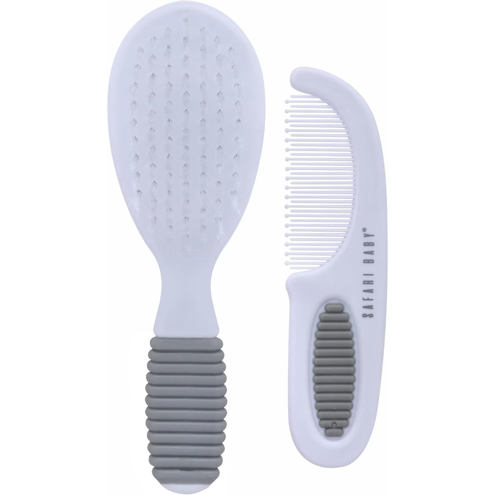 Safari Baby Brush & Comb Set – Grey - Baby Essentials