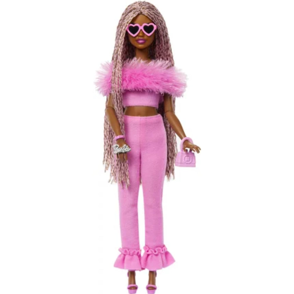Barbie Deluxe Style Doll #4 in Soft Pink Jumpsuit, Pink And Brown Braided Hair