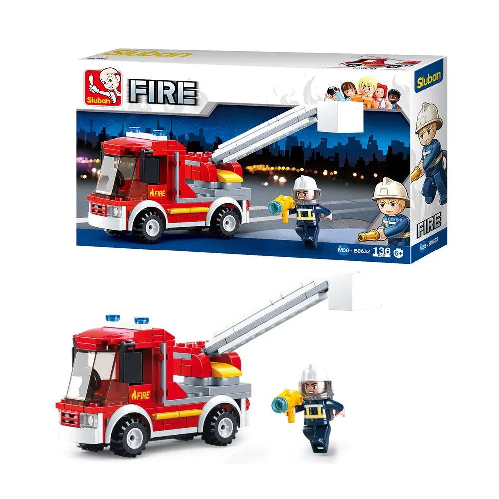 Sluban Fire Brigade Small Turntable Ladder Truck Building Blocks Set - 136 Pcs