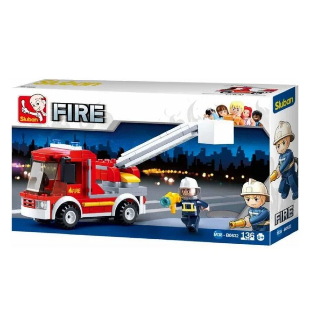 Sluban Fire Brigade Small Turntable Ladder Truck Building Blocks Set - 136 Pcs