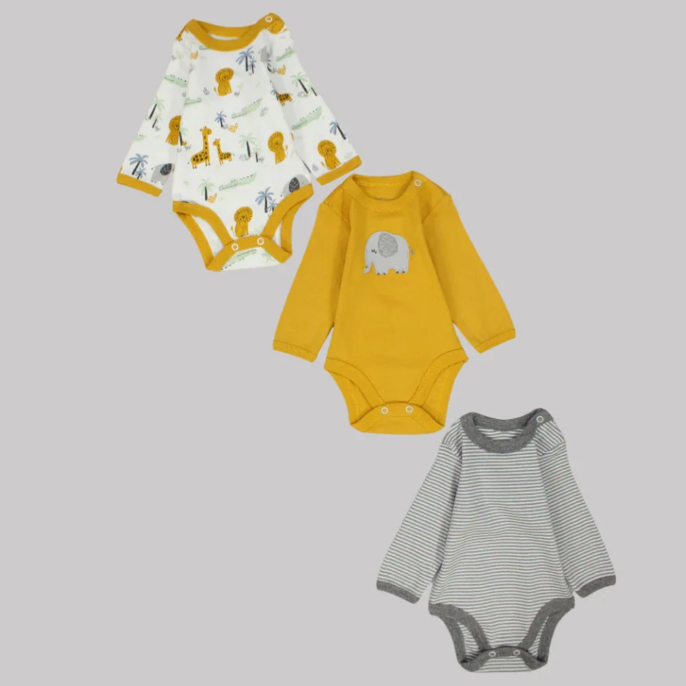 Multicolored Long-Sleeved Underwear Bodysuit (Pack Of 3) - Ourkids - Al Sayad