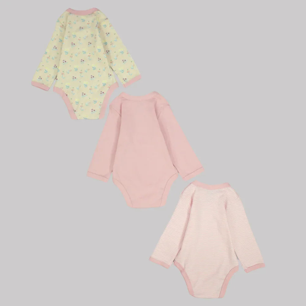 Multicolored Long-Sleeved Underwear Bodysuit (Pack Of 3) - Ourkids - Al Sayad