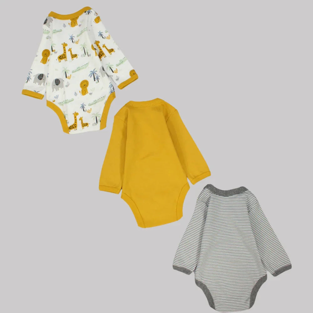 Multicolored Long-Sleeved Underwear Bodysuit (Pack Of 3) - Ourkids - Al Sayad