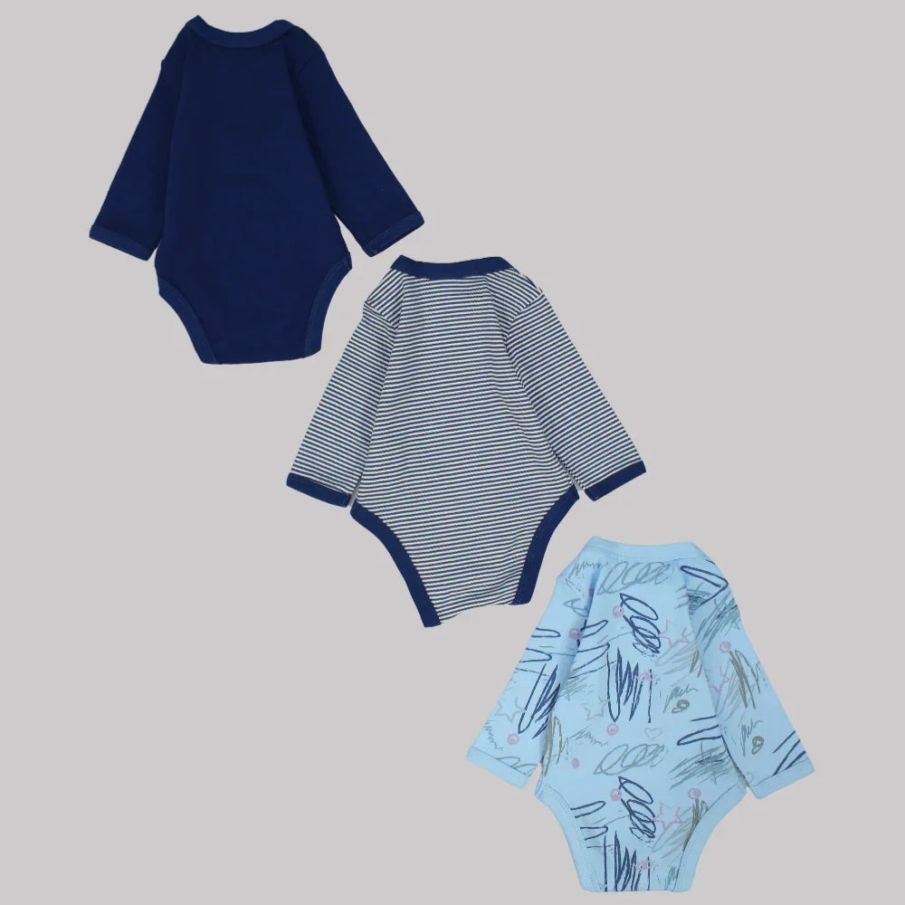 Multicolored Long-Sleeved Underwear Bodysuit (Pack Of 3) - Ourkids - Al Sayad