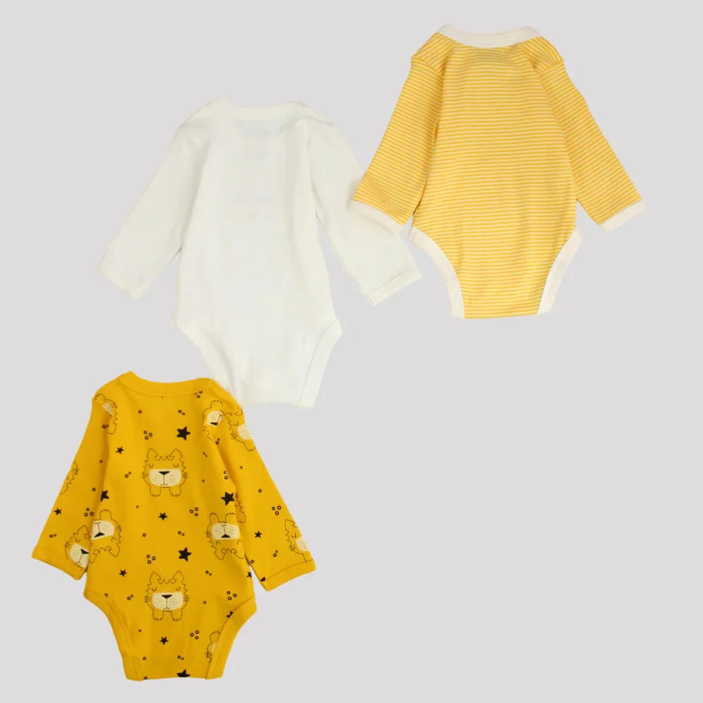 Multicolored Long-Sleeved Underwear Bodysuit (Pack Of 3) - Ourkids - Al Sayad