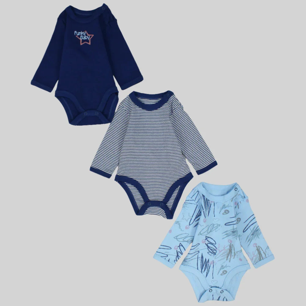 Multicolored Long-Sleeved Underwear Bodysuit (Pack Of 3) - Ourkids - Al Sayad