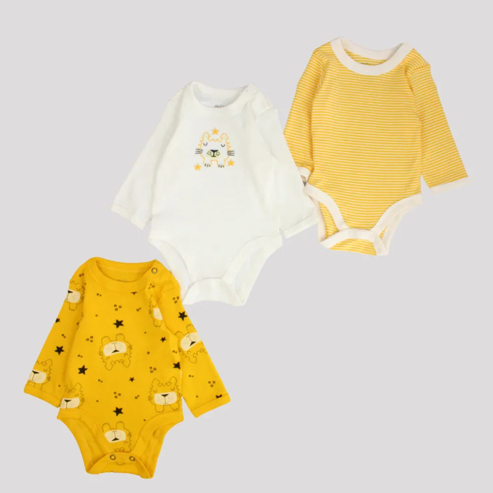 Multicolored Long-Sleeved Underwear Bodysuit (Pack Of 3) - Ourkids - Al Sayad