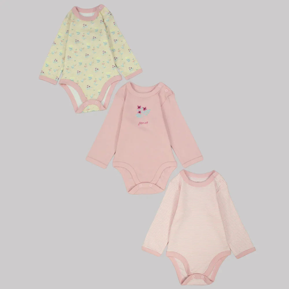 Multicolored Long-Sleeved Underwear Bodysuit (Pack Of 3) - Ourkids - Al Sayad
