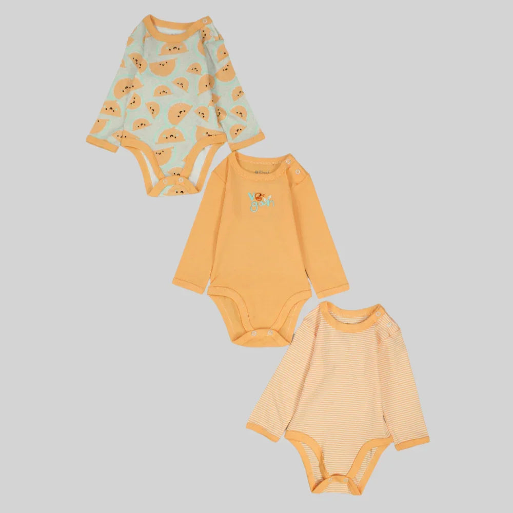 Multicolored Long-Sleeved Underwear Bodysuit (Pack Of 3) - Ourkids - Al Sayad