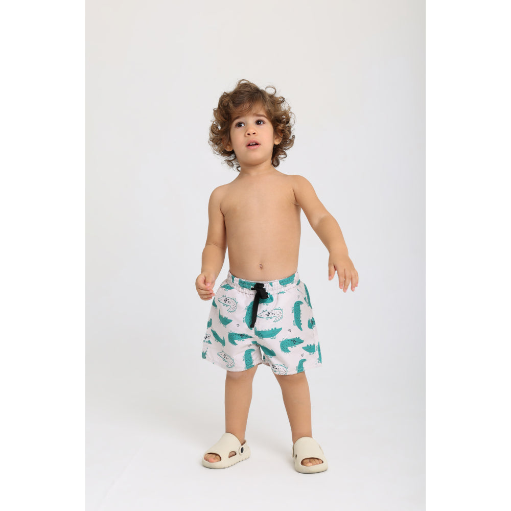 Baby Boys Swimsuit – Beige with Crocodiles Print - Clothing - Playmore