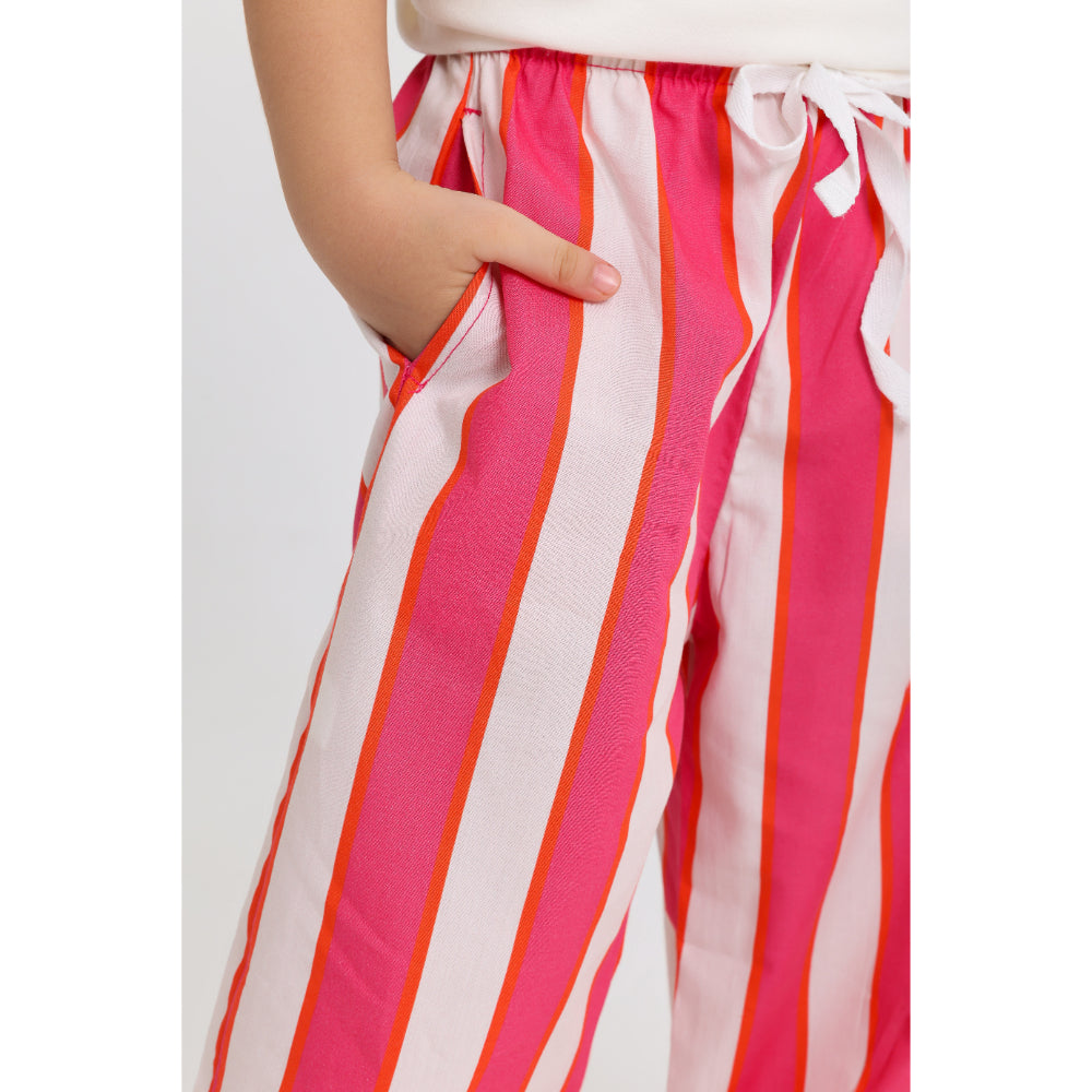 Baby Girls Cotton Pants – Fuchsia & Off-White ( cotton )