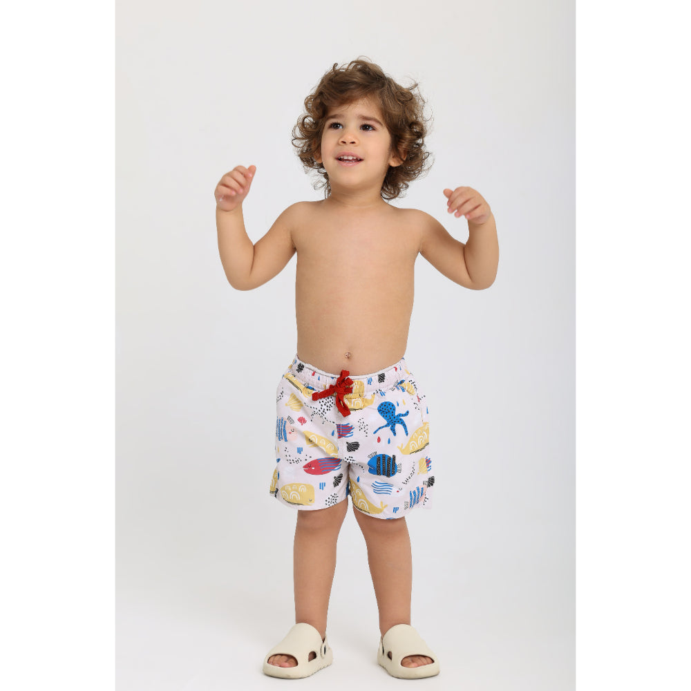Baby Boys Swimsuit – Beige with Fish Print - Clothing - Playmore