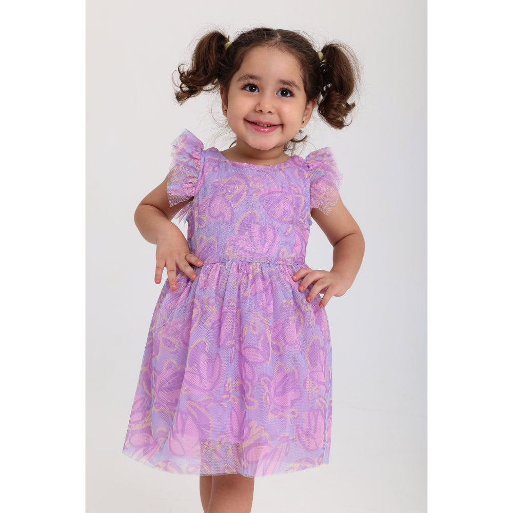 Baby Girls Tulle Sleeveless Dress – Purple with Flowers Print - Clothing - Playmore