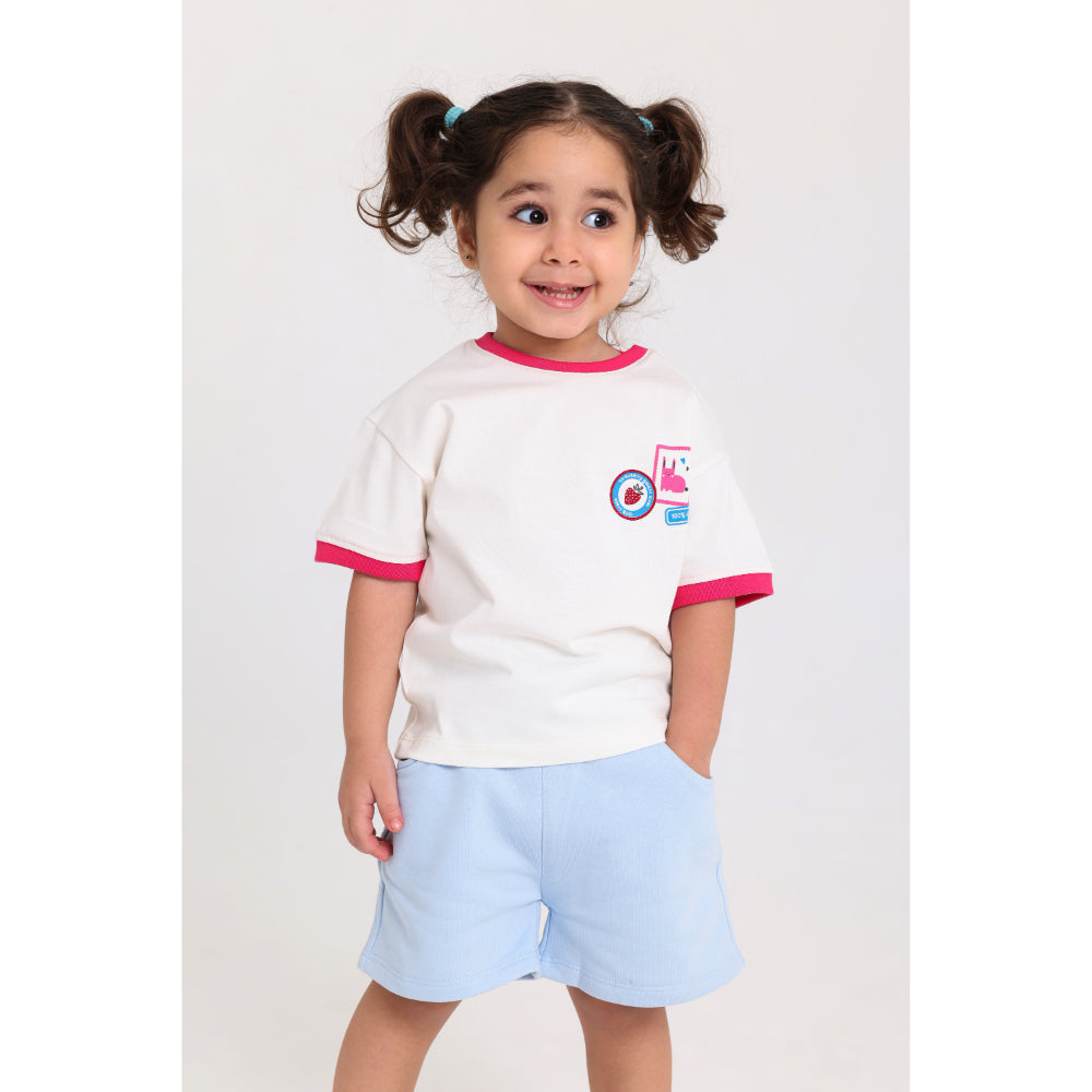Baby Girls Cotton T-Shirt – Off-White with "Outside" Print - Clothing - Playmore