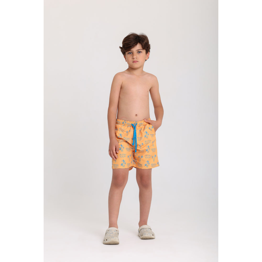 Teens Swimsuit – Mustard with Palm Print - Clothing - Playmore