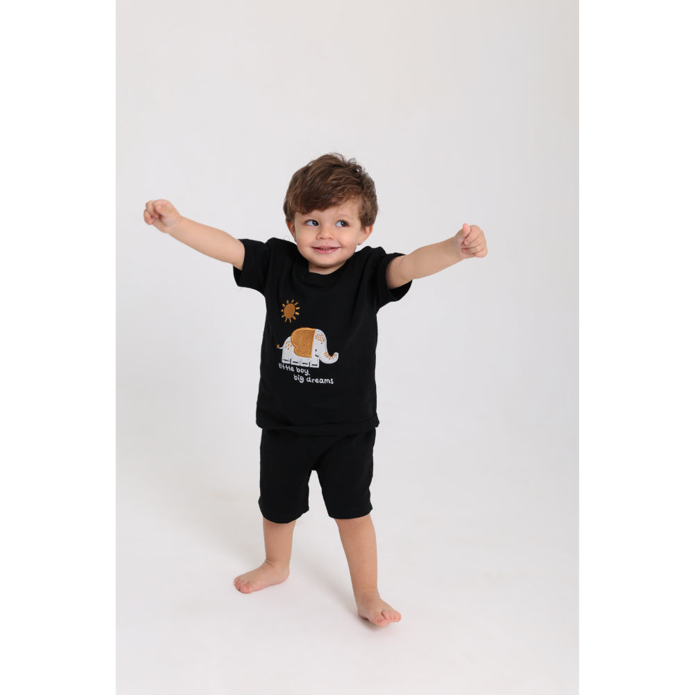 Baby Boys Cotton Pajama Set – Black with "Little Boy Big Dream" Print - Clothing - Ourkids
