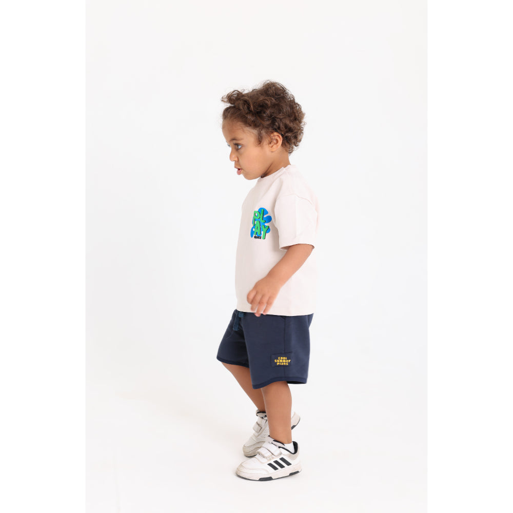 Baby Boys Cotton T-Shirt – Beige with "Play More" Print