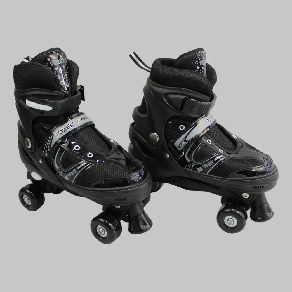 Power Superb Adjustable Roller Skate Shoes 2-Rows 4-Wheels (Large