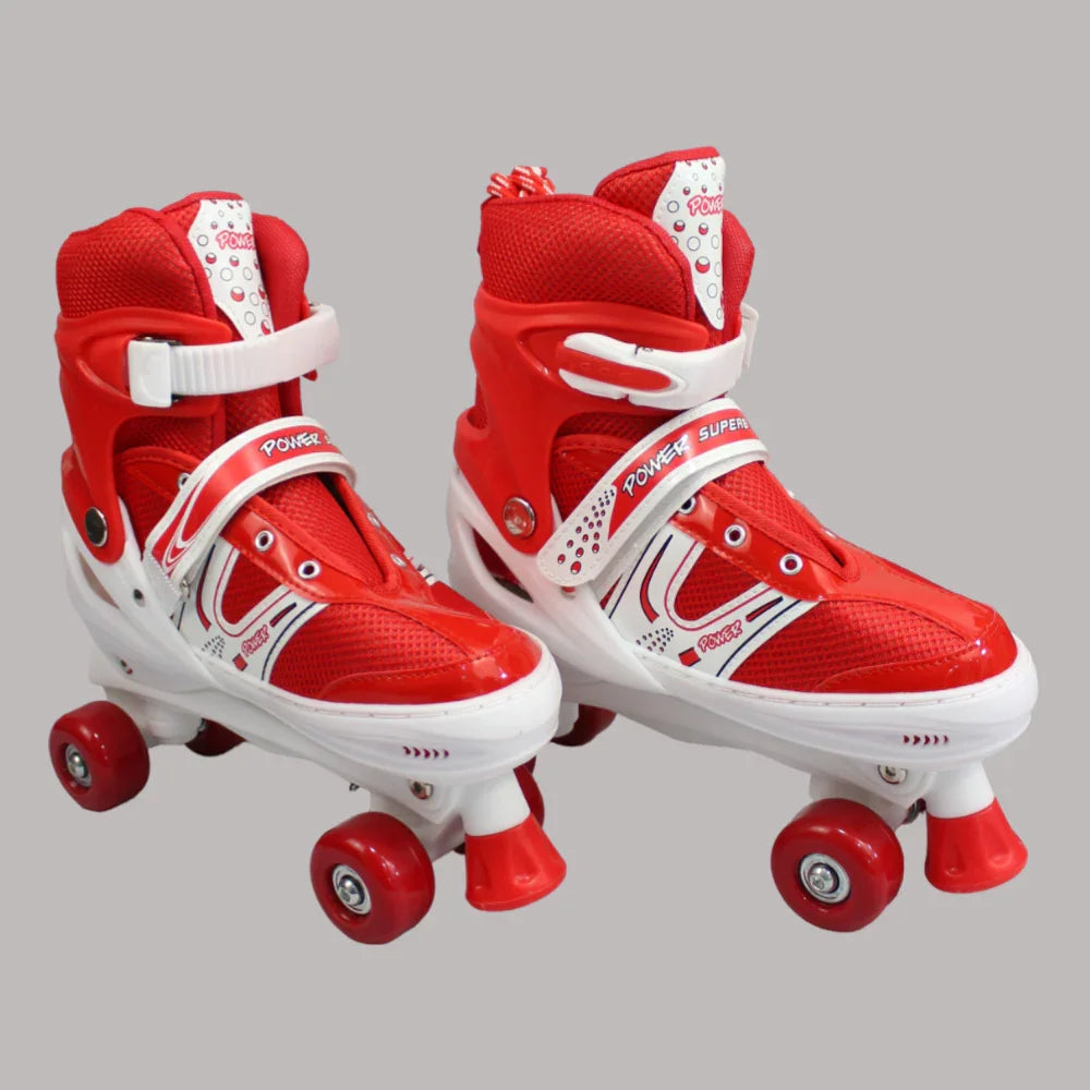 Power Superb Adjustable Roller Skate Shoes 2-Rows 4-Wheels (Large