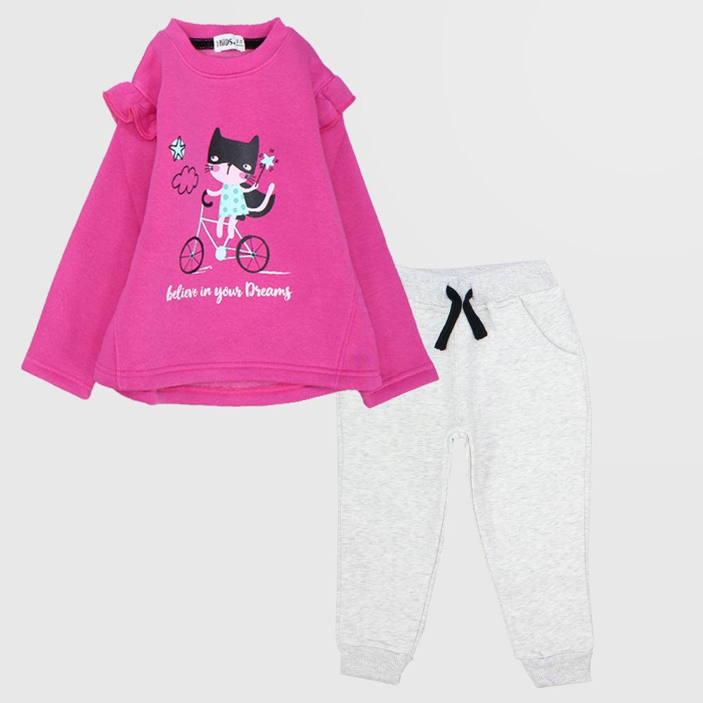 Riding Kitten Ruffled Shoulders Long-Sleeved Fleeced Pajama - Ourkids - Ourkids