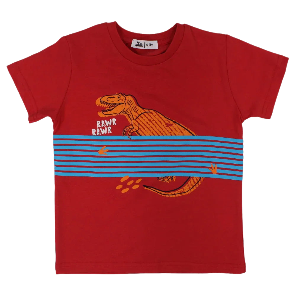Boys Cotton T-Shirt – Red with Dinosaur Print - Clothing - Jello