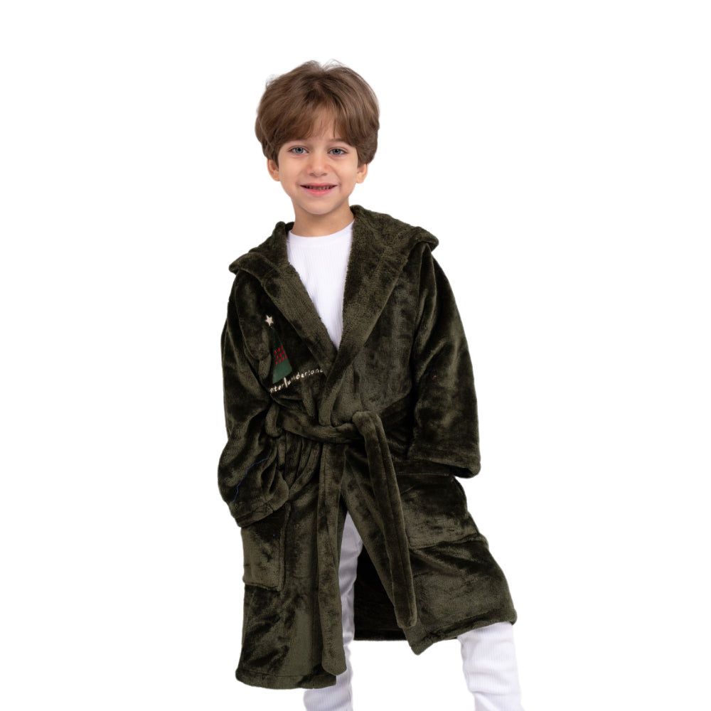 Unisex Velvet Robe - Dark Green with "Winter Wonderland" Design - Clothing - Ourkids