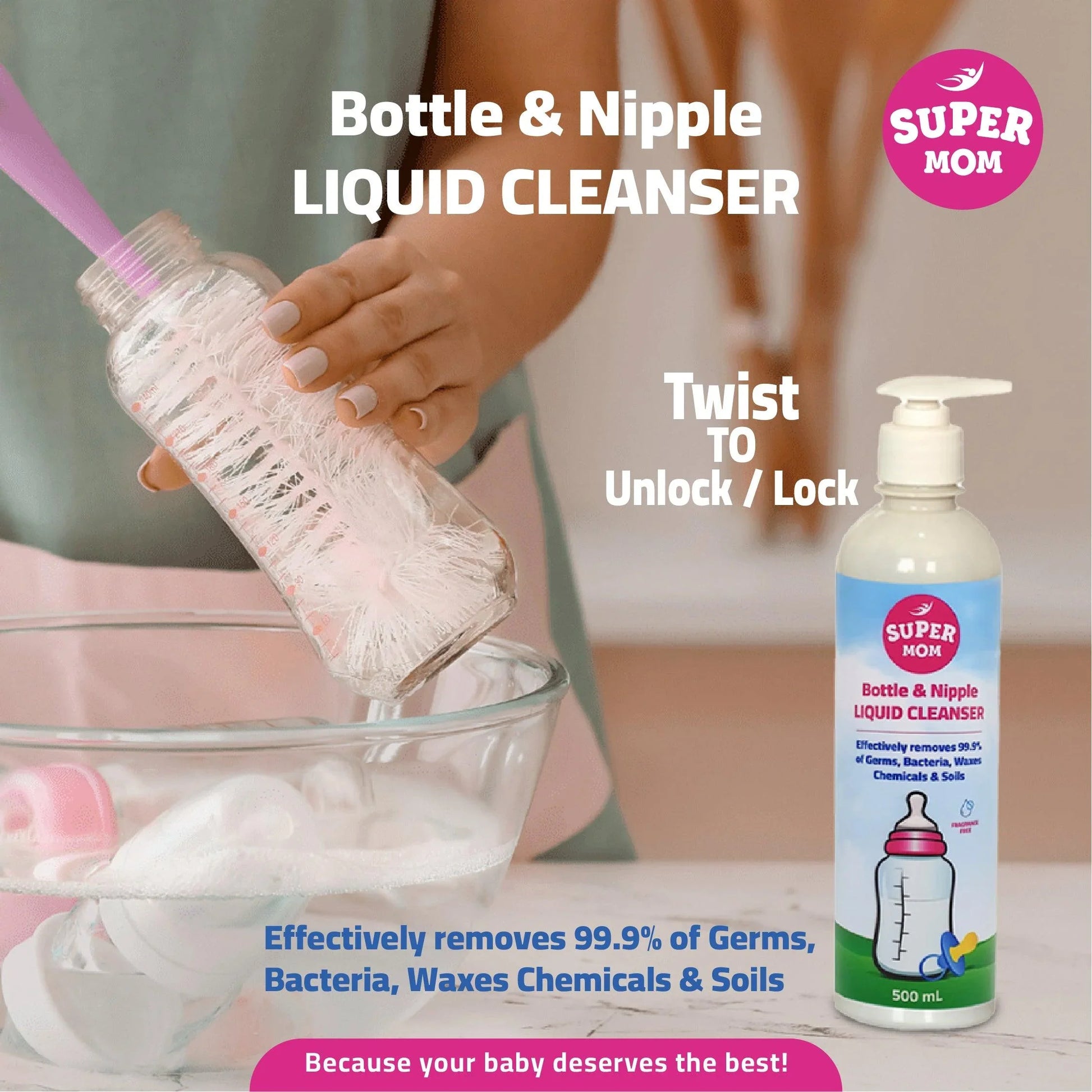 Super Mom Bottle & Nipple Cleaner Liquid - 500 ML - Ourkids - Super Mom