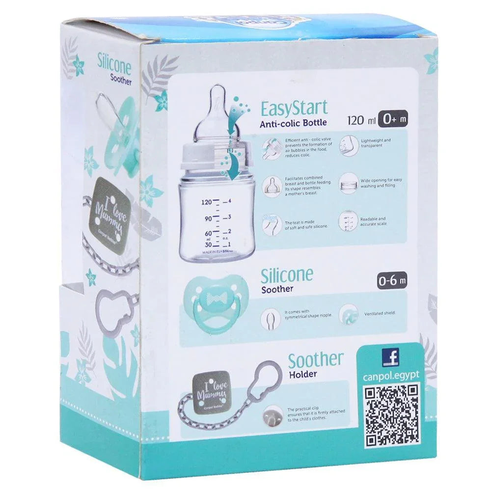 CANPOL BABIES Bottle Anti-Colic EasyStart + Soother + Safety Clip - Blue - Ourkids - Canpol Babies