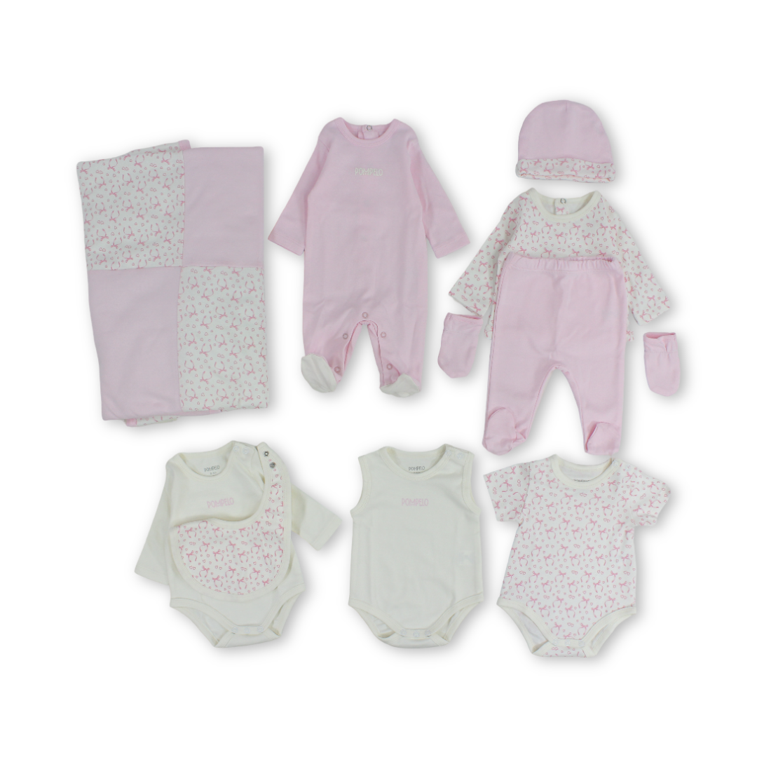 Baby Girls Cotton Gift Clothing Set – Pink & Off-White