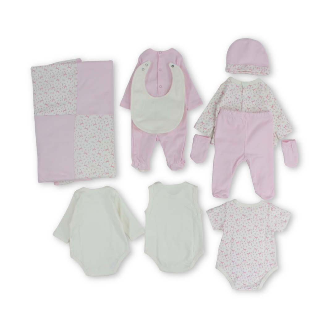 Baby Girls Cotton Gift Clothing Set – Pink & Off-White - Pompelo