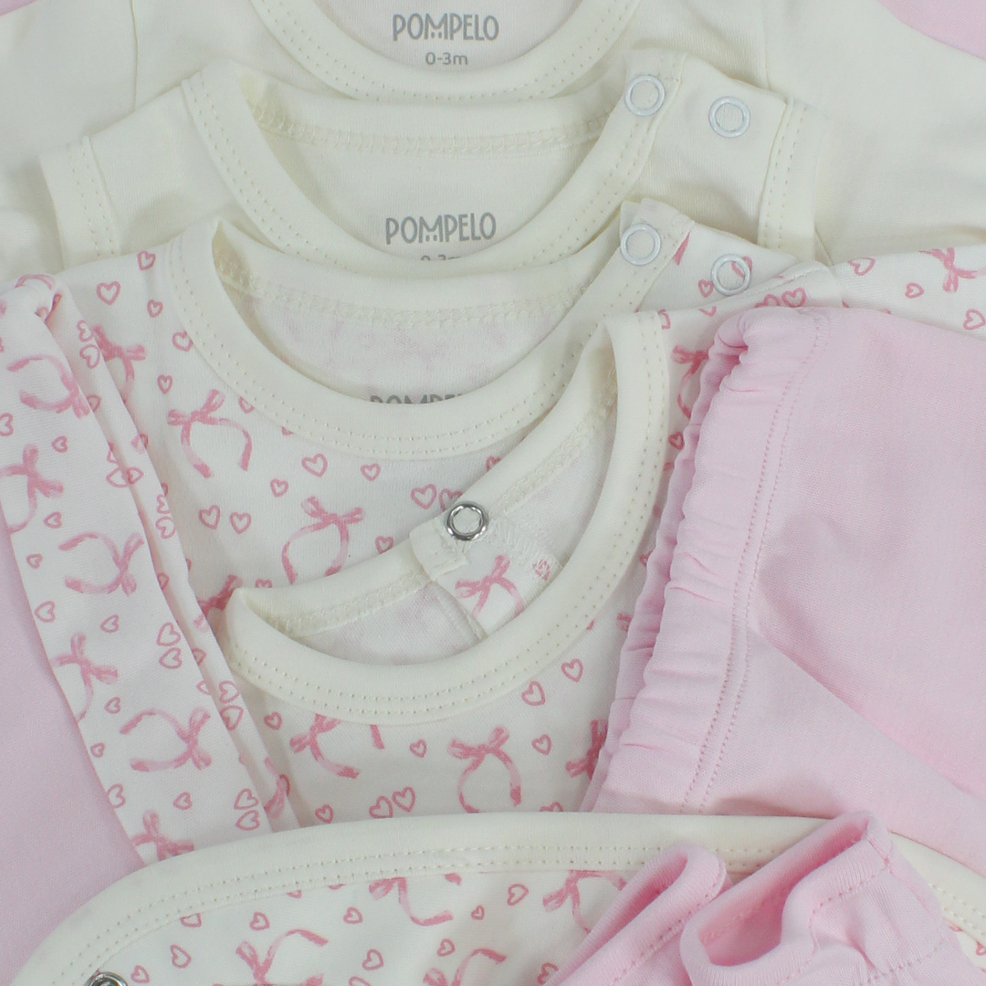 Baby Girls Cotton Gift Clothing Set – Pink & Off-White