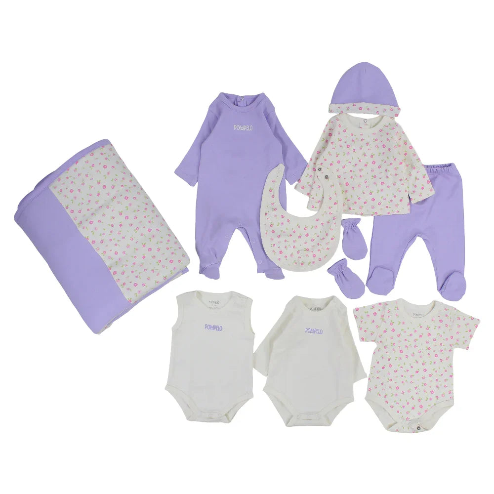 Baby Girls Cotton Clothes Gift Box – 9 Pcs (0-3m)